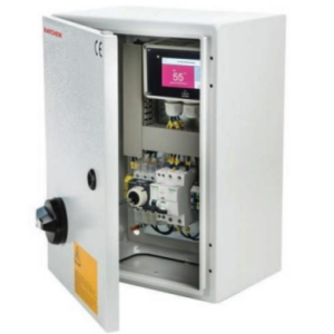 SBS-R-HWAT Control Panel exterior housing with door partially open to show internals